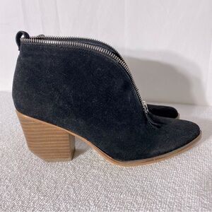 Beast Fashion Black Faux Suede Pointed Toe Chunky Heel Ankle Boots Booties 8